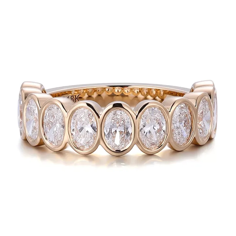 11 Stone Oval Moissanite Ring​ | Gold Full-Circle Band with Uniform Moissanites​​
