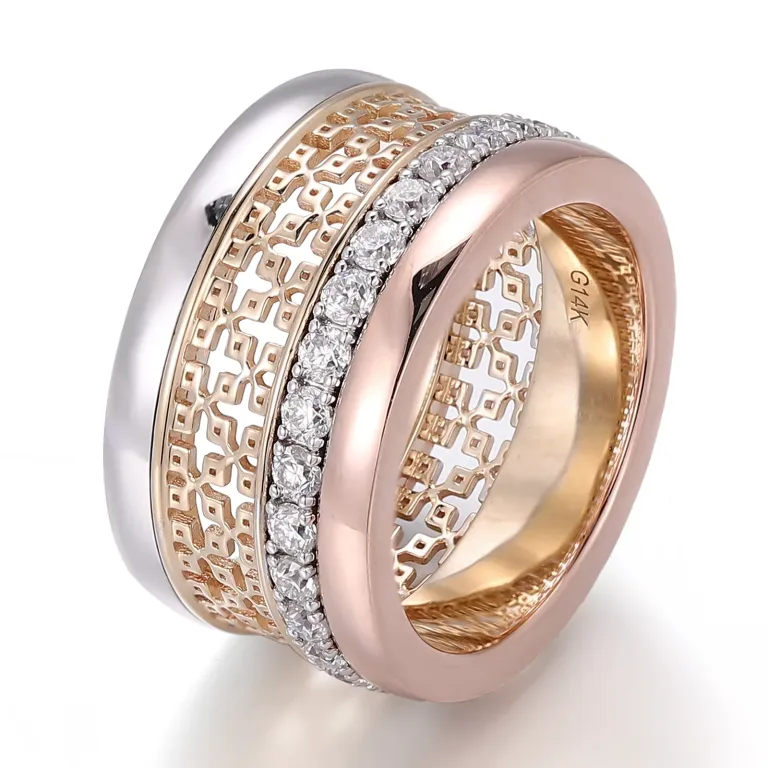 Tri-Tone Moissanite Ring | 0.87ctw Moissanite Three-Metal Lattice