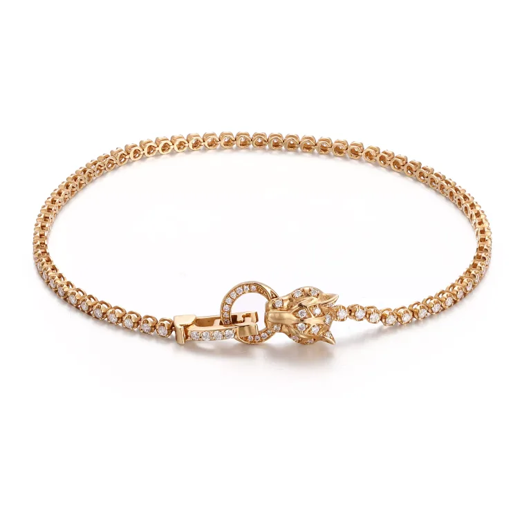 Leopard Majesty Bracelet | 18K Yellow Gold Lab Diamond Panther Head Clasp Bracelet