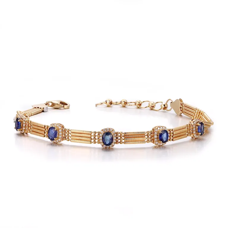 Lab Diamond and Sapphire Bracelet | 18K Yellow Gold with Oval Sapphires & Adjustable Clasp​