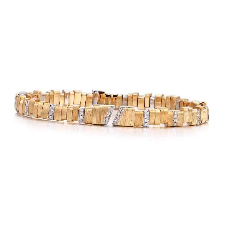 Step Harmony Bangle | 18K Yellow Gold Bangle with Rhythmic Lab Diamond Accents