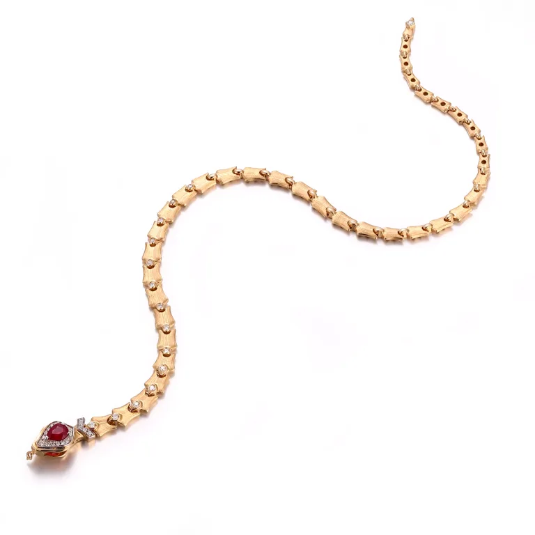 Ruby Snake Bracelet | 18K Yellow Gold Lab Ruby-Eyed Snake with Lab Diamonds​