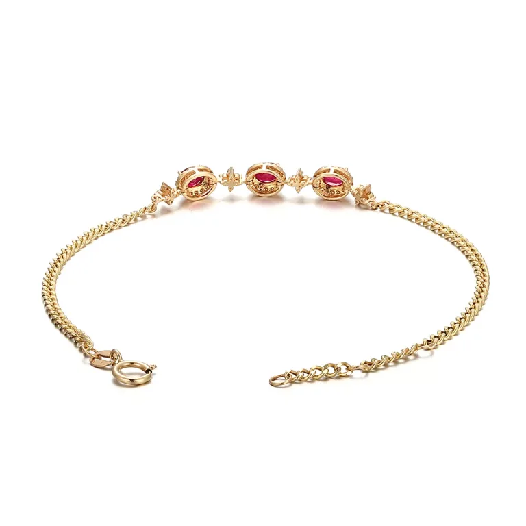 Ruby Triad Bracelet | 18K Yellow Gold Lab Ruby & Lab Diamond Floral Links​