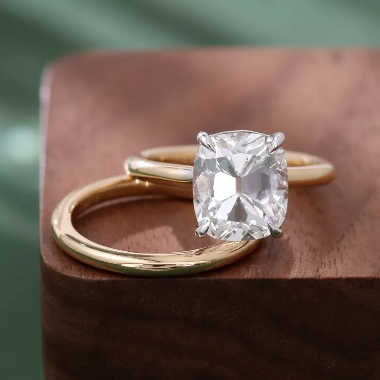 Cushion Prism Solitaire Ring | Moissanite Solitaire with Layered Light Channels & Minimalist Band Pairing​