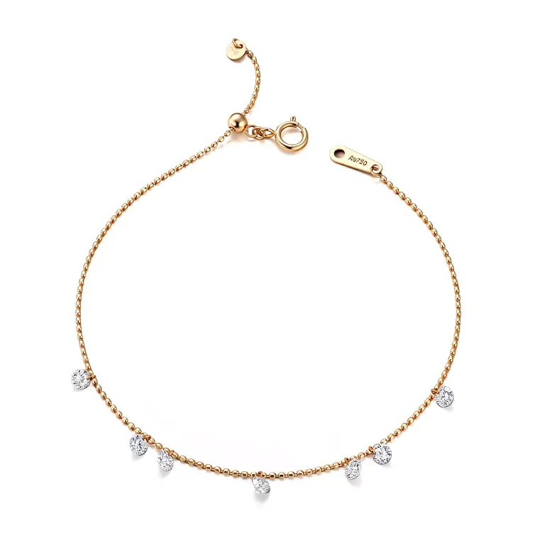 Golden Diamond Bracelet | 18K Yellow Gold Beaded Chain with Round-Cut Lab Diamonds