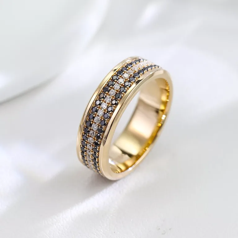 Moissanite Enternity Ring | Triple-Row Eternity with Central Moissanite & Flanking Black Moissanites​