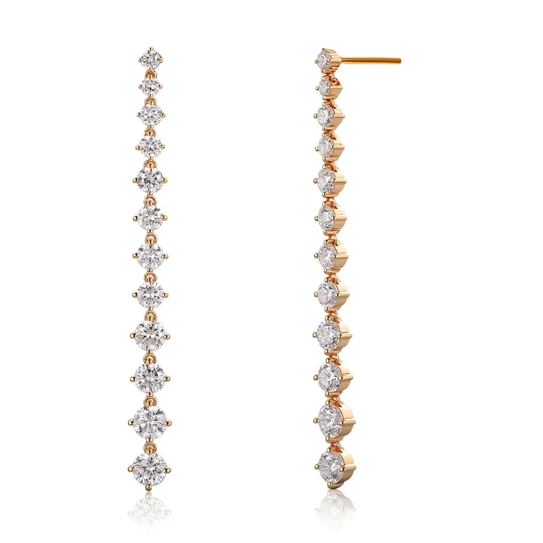 Twin Elegant Dangle Earrings | Round-Cut Lab Diamond Dangle Earrings in 18K Yellow Gold