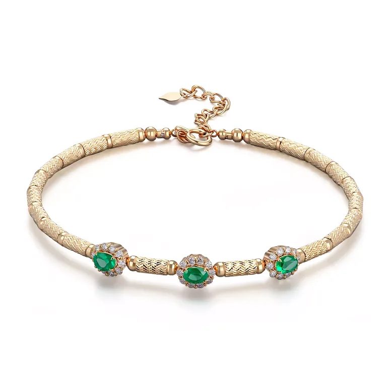 ​Emerald Halo Link Bracelet | Oval-Cut Emerald & Lab Diamond Halo Bracelet in 18K Yellow Gold​