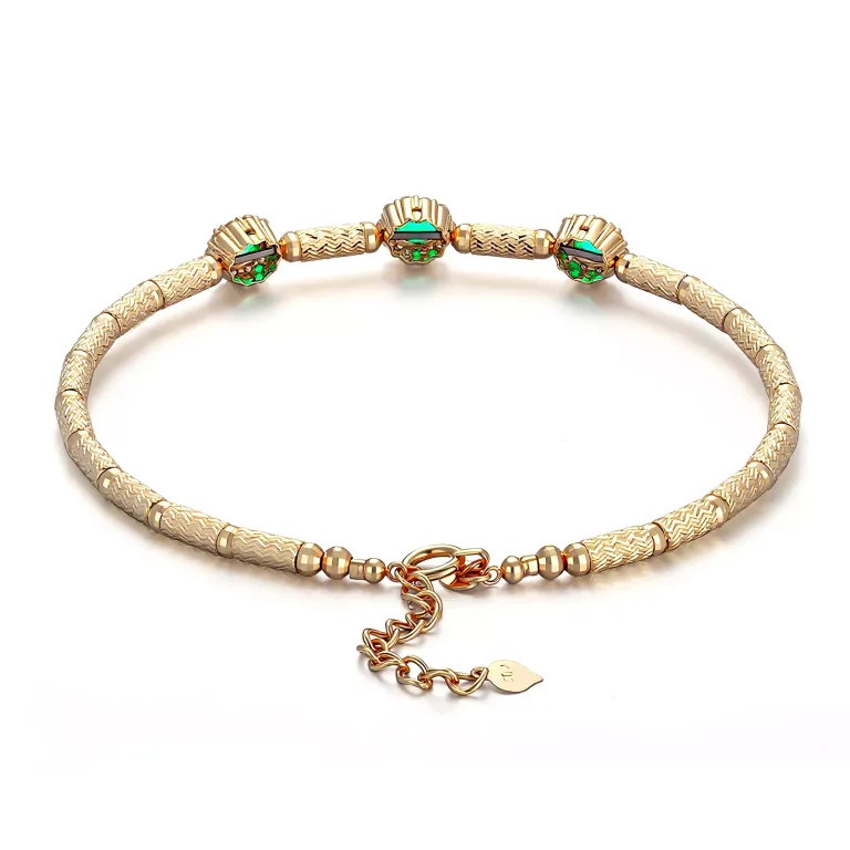 ​Emerald Halo Link Bracelet | Oval-Cut Emerald & Lab Diamond Halo Bracelet in 18K Yellow Gold​