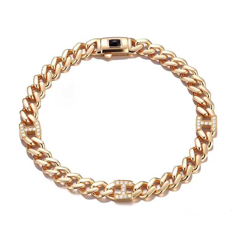 Monaco Lab Diamond Link H-Bracelet | 18K Yellow Gold Lab Diamond Chain with Pave Links​​