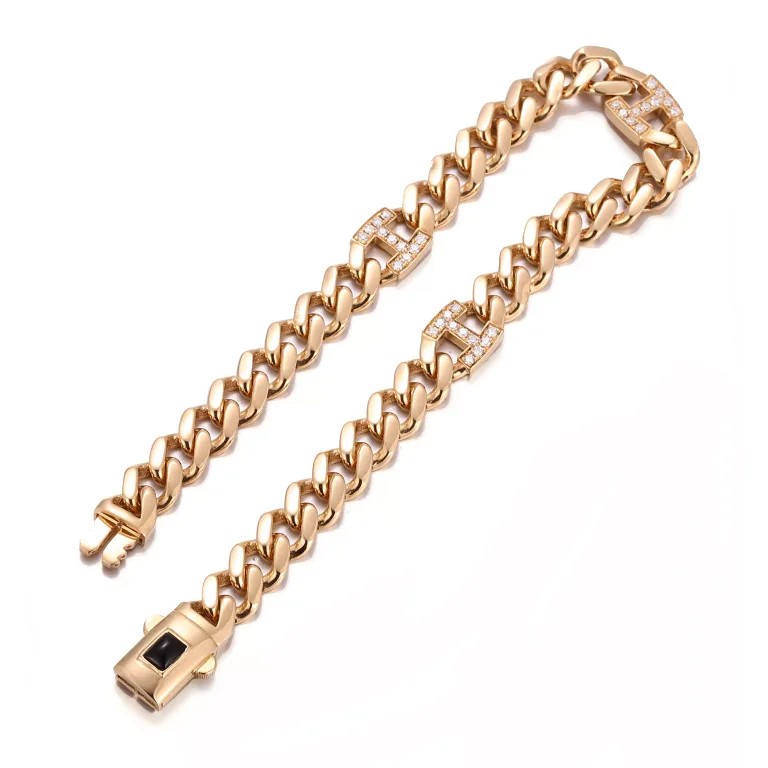 Monaco Lab Diamond Link H-Bracelet | 18K Yellow Gold Lab Diamond Chain with Pave Links​​