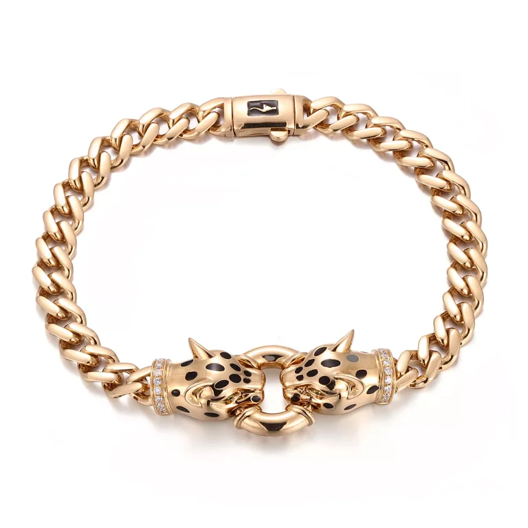 Double Leopard Head Bracelet | 18K Yellow Gold Pair with Lab Diamond