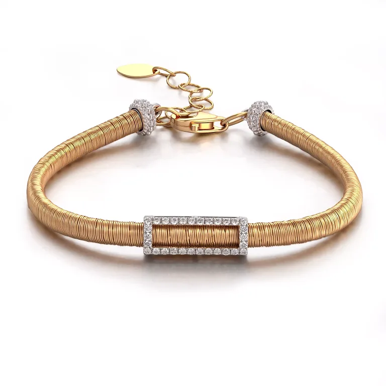 Golden Diamond Bracelet | 18K Yellow Gold Coiled Chain with Lab Diamond Frame​