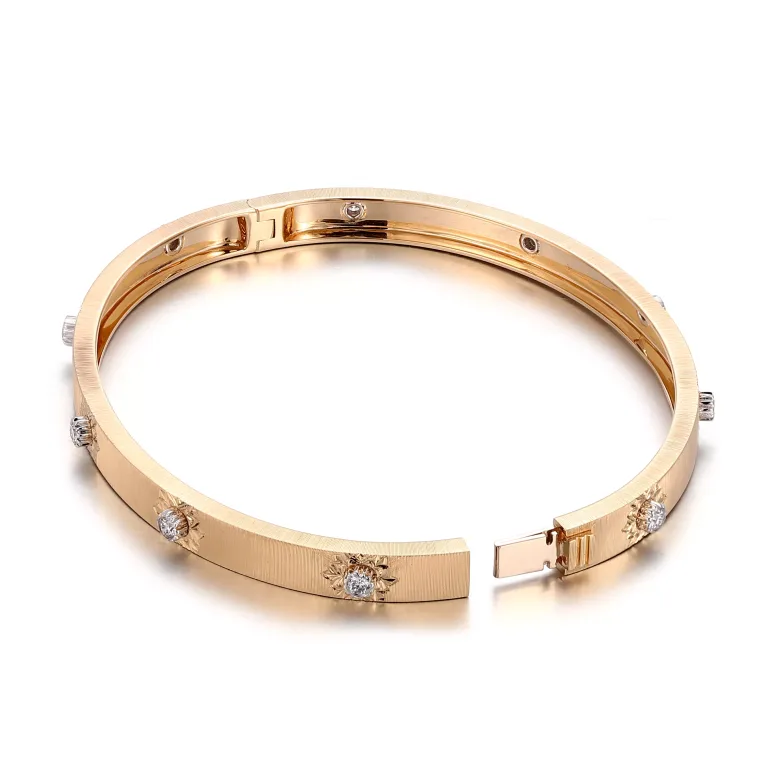 Radiance Arc Bracelet | Round-Cut Lab Diamond 18K Yellow Gold Flat Band with Star-Set Diamonds