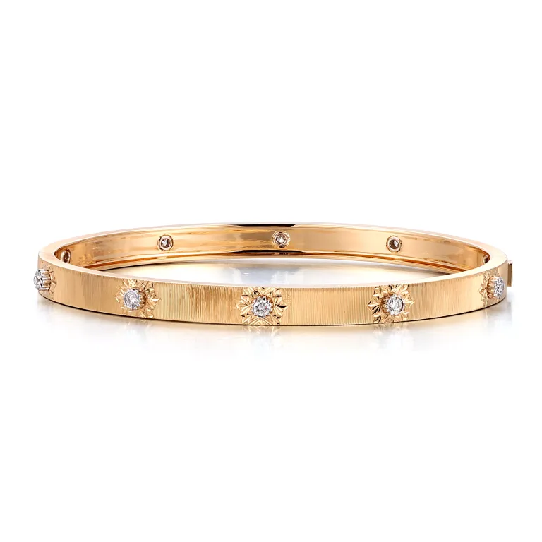 Radiance Arc Bracelet | Round-Cut Lab Diamond 18K Yellow Gold Flat Band with Star-Set Diamonds