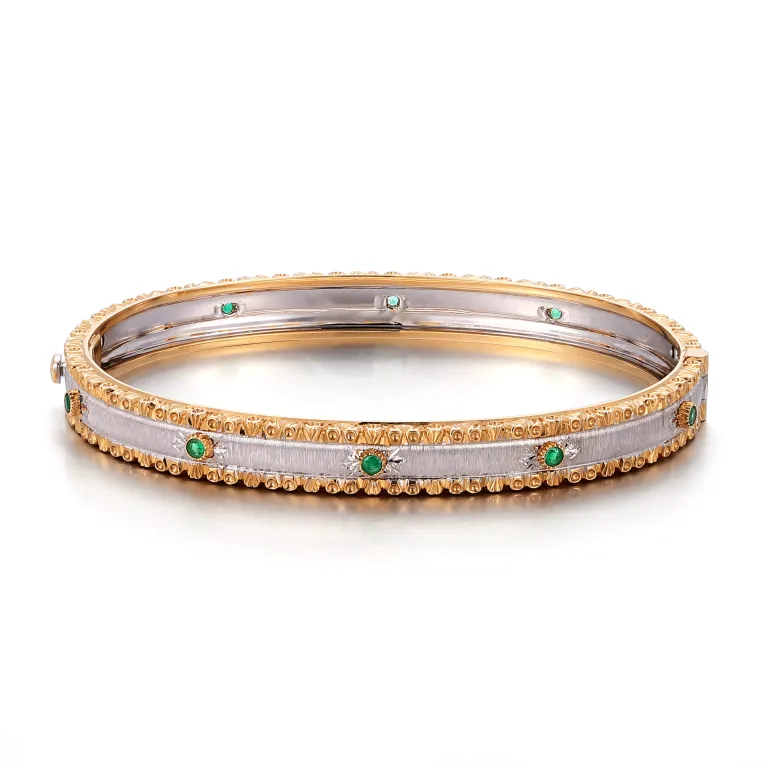 Dual-Tone Emerald Bracelet | Round-Cut Emeralds in 18K Yellow & White Gold​