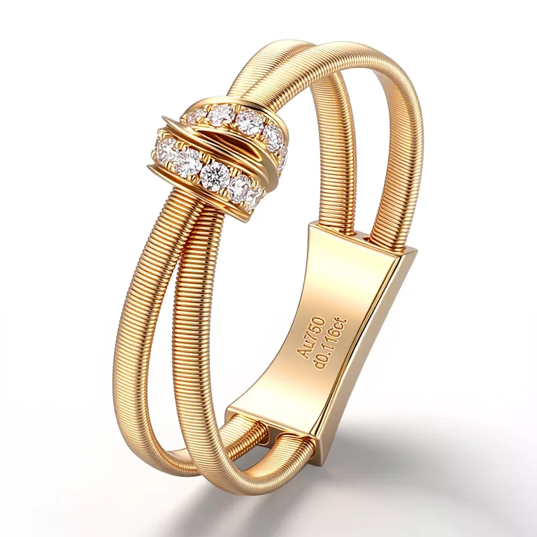 Helical Weave Diamond Ring | 18K Yellow Gold Rope-Band Ring with Round-Cut Lab Diamonds