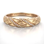 Geometric Diamond Band | 18K Yellow Gold Ring with Round-Cut Lab Diamonds & Textured Grid Design