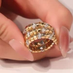 Coiled Serpent Diamond Ring | 18K Yellow Gold Snake Ring with Round-Cut Lab Diamonds