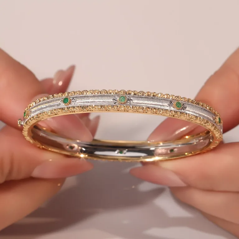 Dual-Tone Emerald Bracelet | Round-Cut Emeralds in 18K Yellow & White Gold​