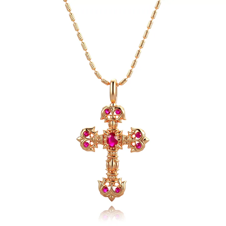 Ornate Byzantine-Style Ruby Cross Pendant | Pendant Only