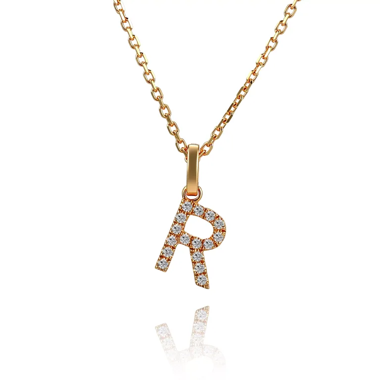 Pavé Diamond Initial 'R' Pendant in 18k Yellow Gold | Pendant Only