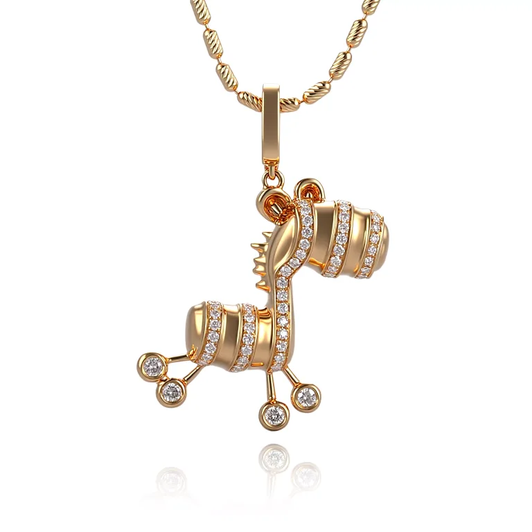 Whimsical Pavé Diamond Zebra Pendant | 18k Yellow Gold Animal Jewelry | Pendant Only