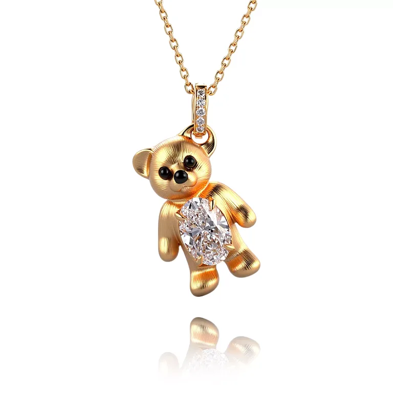 1 Carat Oval Lab Diamond Teddy Bear Pendant in 18k Yellow Gold