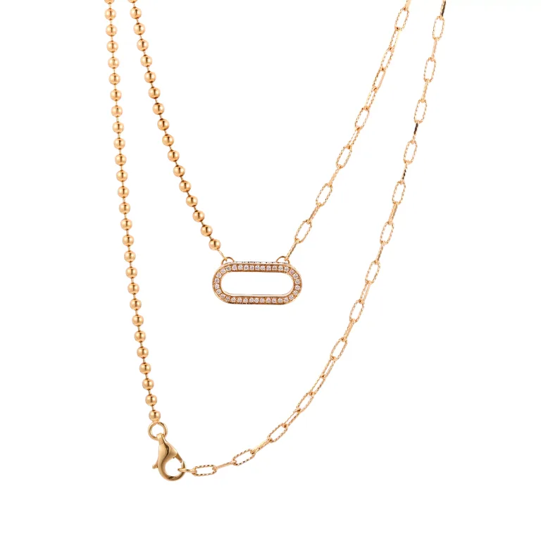 Modern Mixed Chain Diamond Oval Pendant Necklace in 18k Yellow Gold