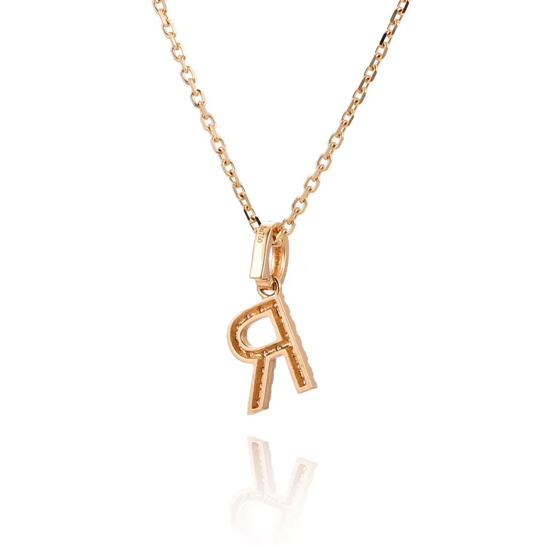 Pavé Diamond Initial 'R' Pendant in 18k Yellow Gold | Pendant Only