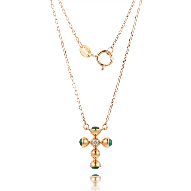 Dainty Emerald and Diamond Cross Necklace in 18k Yellow Gold（Small-size version）