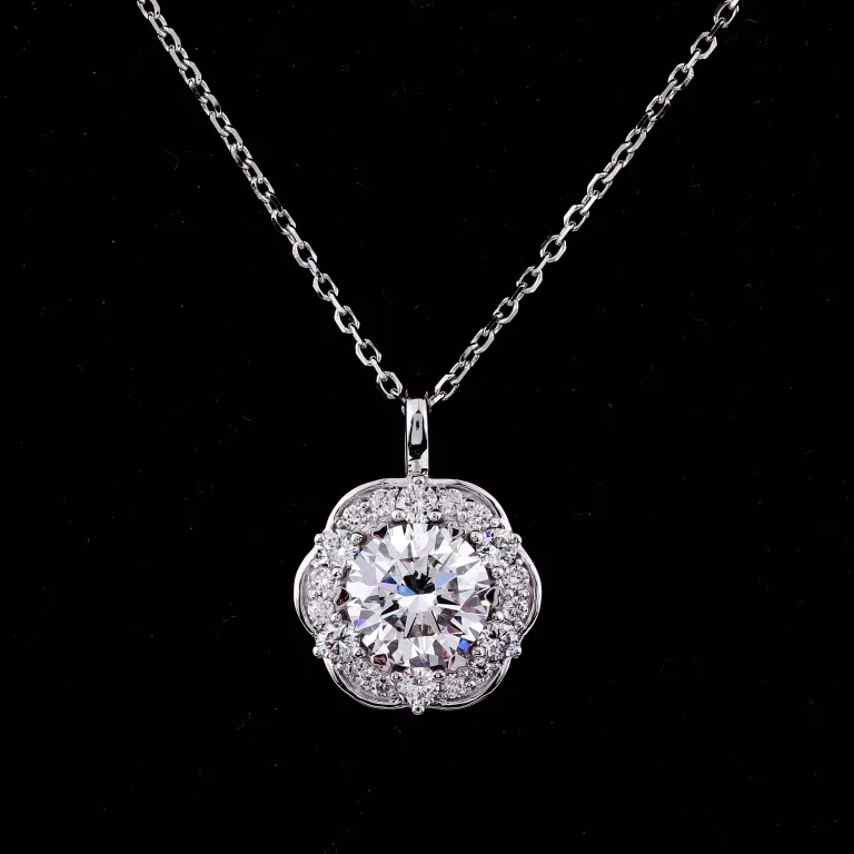 Classic Round Lab Diamond Floral Halo Pendant in 18k White Gold