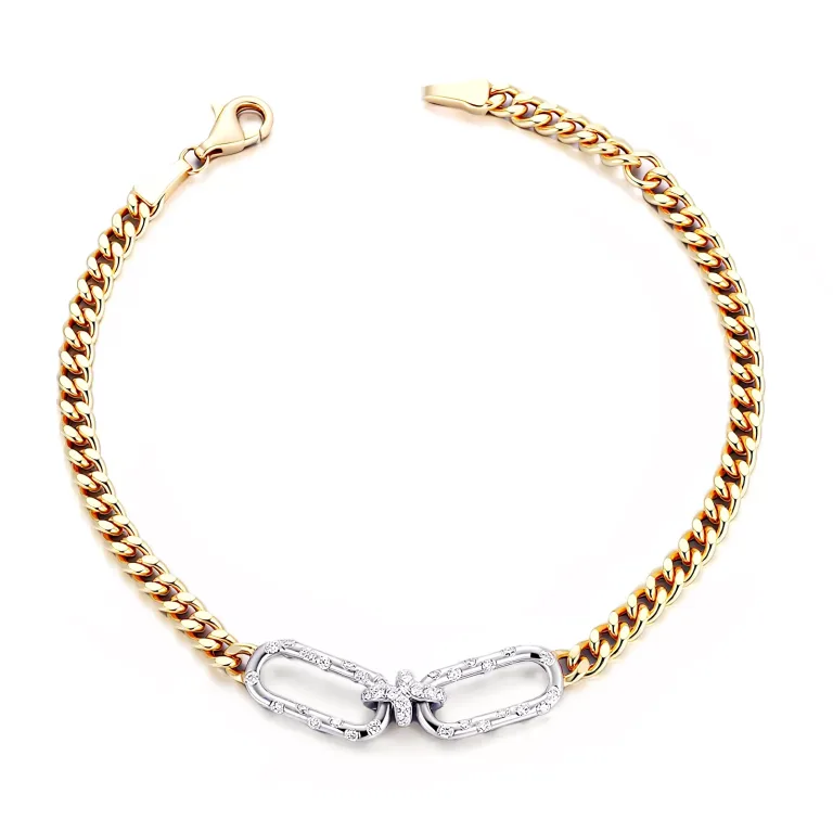 Two-Tone Curb Chain Bracelet with Pavé Lab Diamond Links