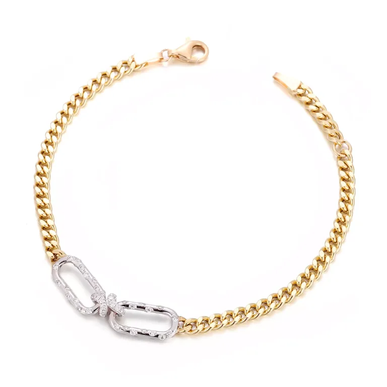 Two-Tone Curb Chain Bracelet with Pavé Lab Diamond Links
