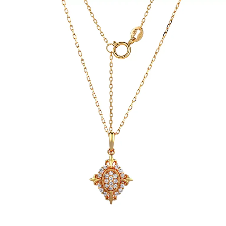 Vintage Art Deco Style Lab Diamond Pendant in 18k Yellow Gold | Pendant Only