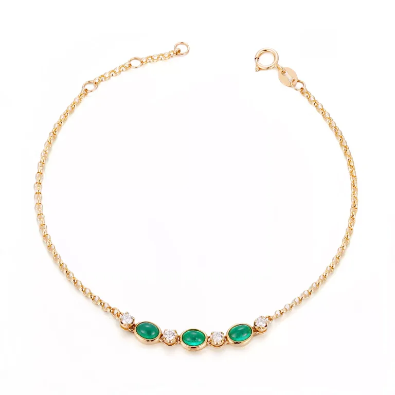 Delicate Oval Emerald and Diamond Station Bracelet in 18k Yellow Gold