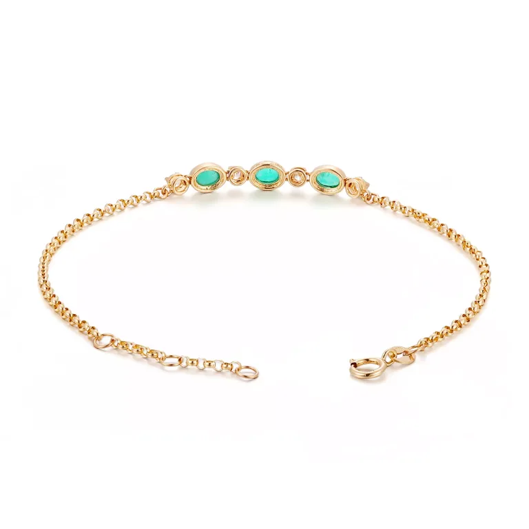 Delicate Oval Emerald and Diamond Station Bracelet in 18k Yellow Gold