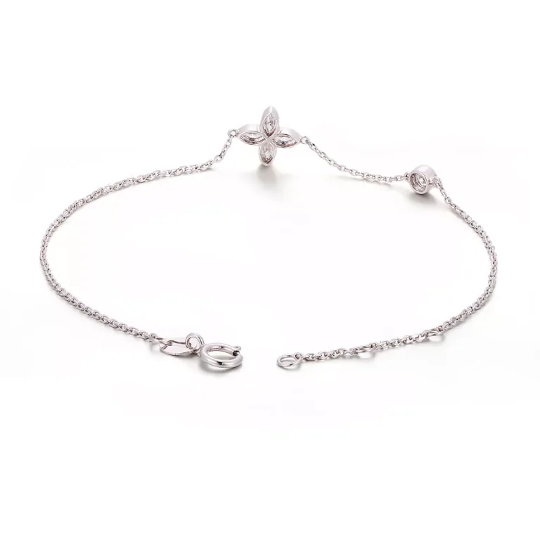 18k White Gold Marquise Diamond Clover Station Bracelet