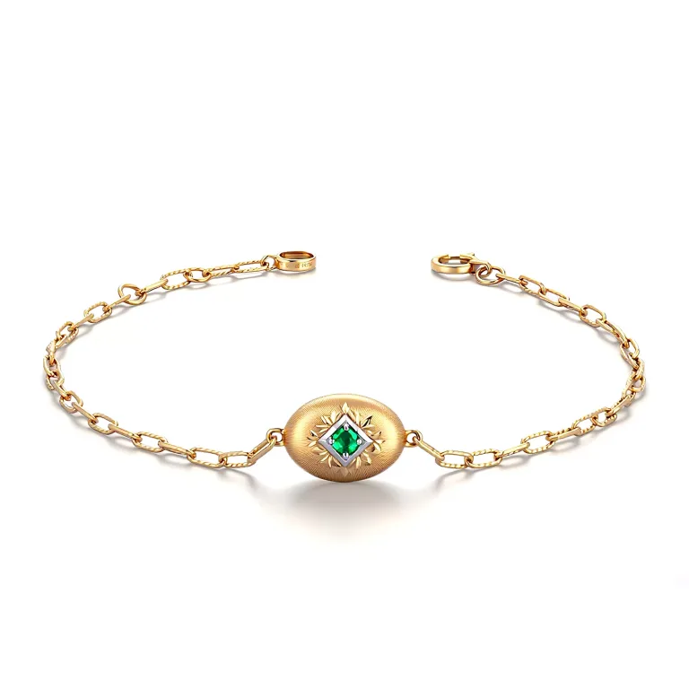 Vintage Starburst Emerald Bracelet with Brushed Gold Disc