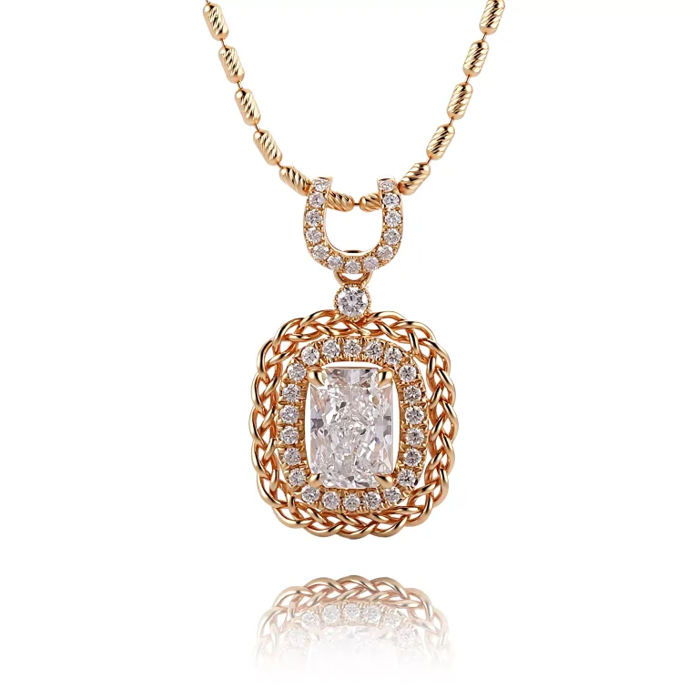 Radiant Cut Lab Diamond Halo Pendant with Rope Frame | Pendant Only