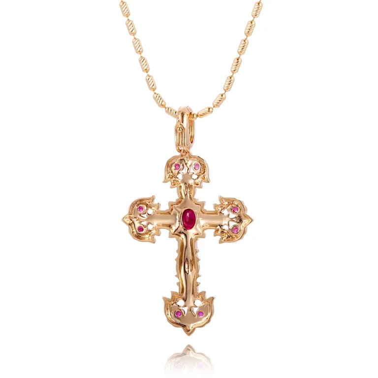 Ornate Byzantine-Style Ruby Cross Pendant | Pendant Only