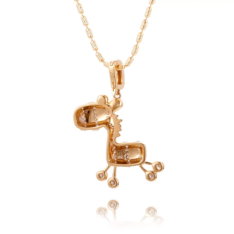Whimsical Pavé Diamond Zebra Pendant | 18k Yellow Gold Animal Jewelry | Pendant Only