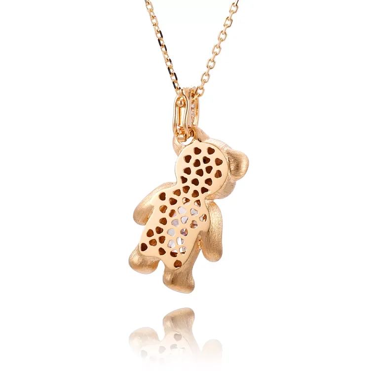 1 Carat Oval Lab Diamond Teddy Bear Pendant in 18k Yellow Gold