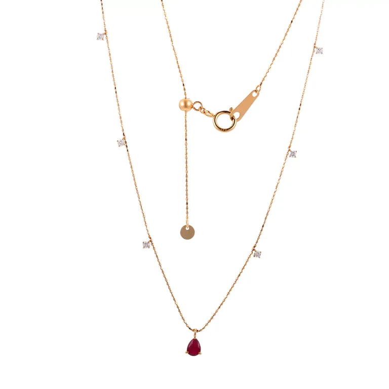 Pear-Shaped Ruby Pendant on an Adjustable Diamond Station Necklace