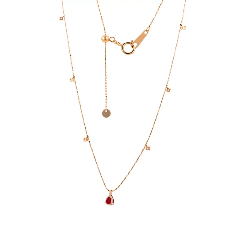 Pear-Shaped Ruby Pendant on an Adjustable Diamond Station Necklace