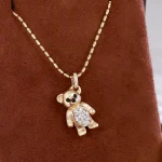 1 Carat Oval Lab Diamond Teddy Bear Pendant in 18k Yellow Gold