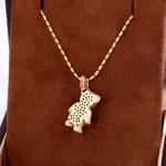 1 Carat Oval Lab Diamond Teddy Bear Pendant in 18k Yellow Gold