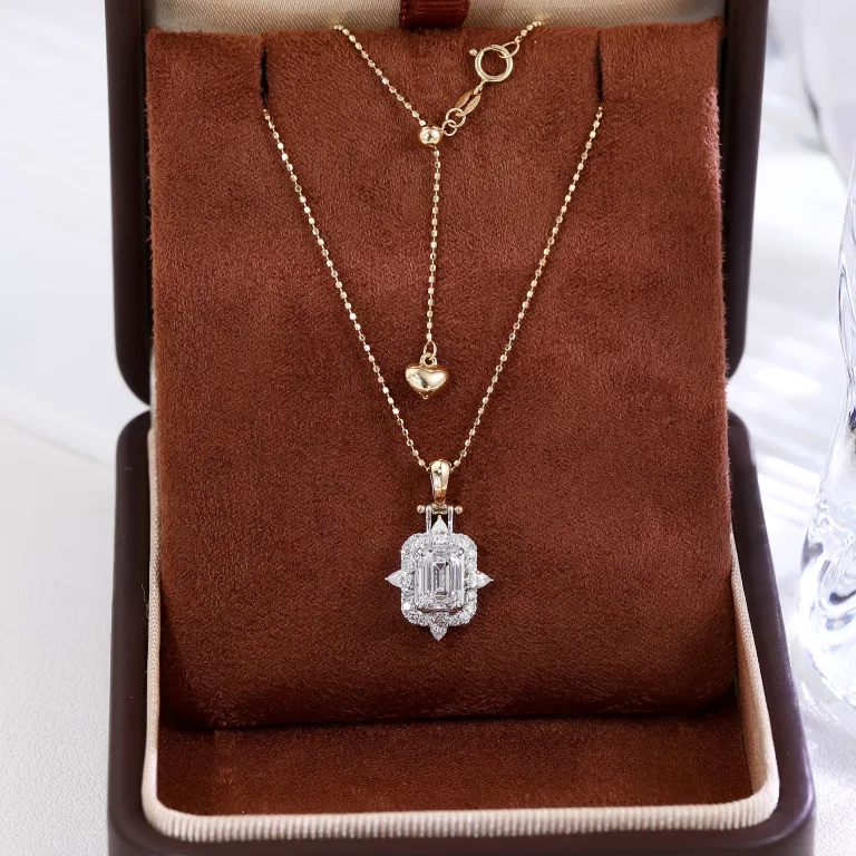 Vintage Emerald Cut Lab Diamond Starburst Halo Pendant |Pendant Only
