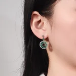 18K Art Deco Emerald Medallion Drop Earrings