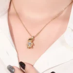 1 Carat Oval Lab Diamond Teddy Bear Pendant in 18k Yellow Gold